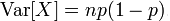 Binomial random variable variance formula