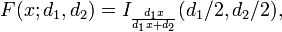 Cumulative distribution function (CDF) for the F-distribution formula