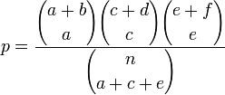 2x3 contingency table hypergeometric probability value formula