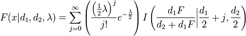 Cumulative distribution function (CDF) for the noncentral F-distribution formula