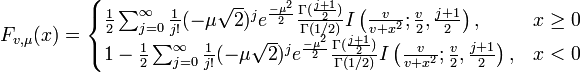 Cumulative distribution function (CDF) for the noncentral t-distribution formula