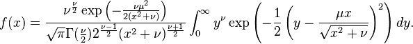 Probability density function (PDF) for the noncentral t-distribution formula