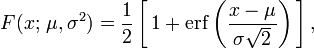 Cumulative distribution function (CDF) for the normal distribution formula