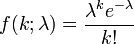 Probability mass function (PMF) for the Poisson distribution formula