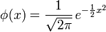 Probability density function (PDF) for the standard normal distribution formula