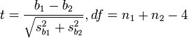 t-value for the difference between two slopes formula