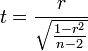 Pearson correlation t-value formula
