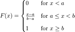 Cumulative distribution function (CDF) for the continuous uniform distribution formula