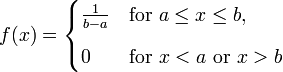 Probability density function (PDF) for the continuous uniform distribution formula
